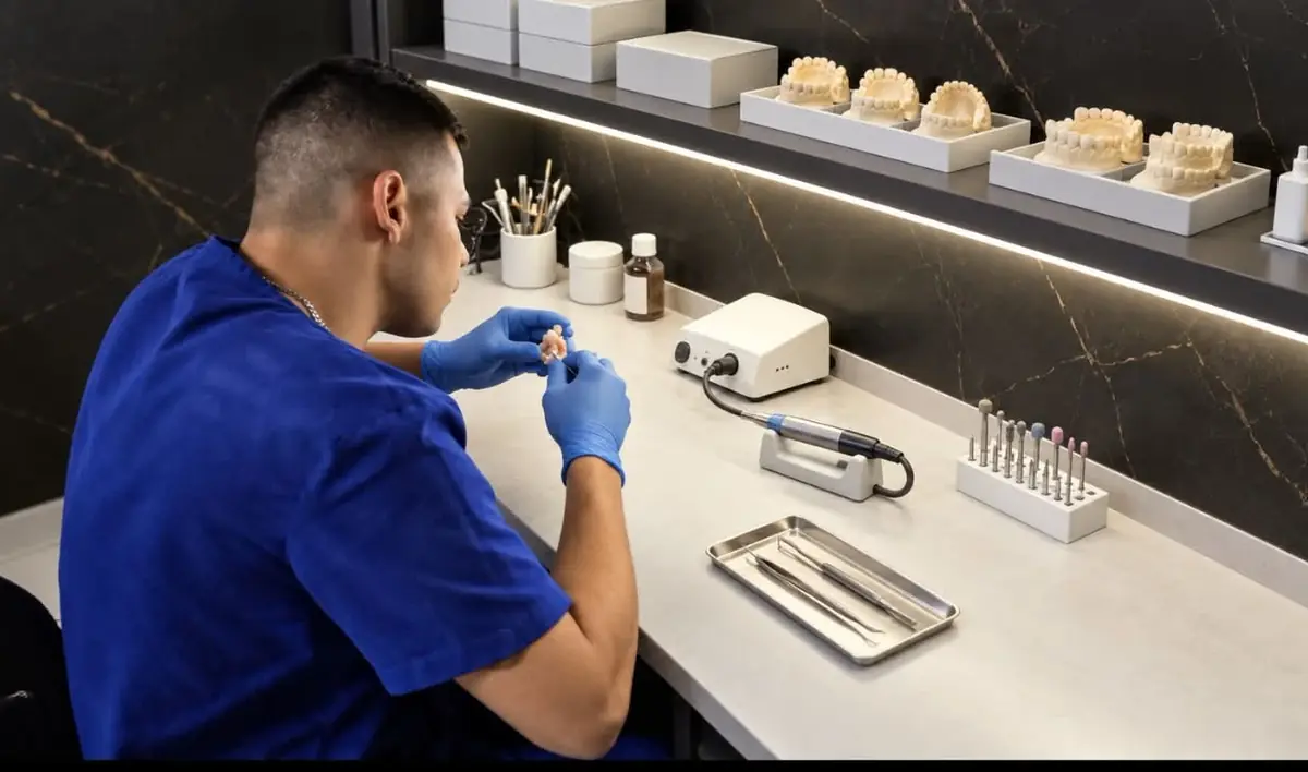 Técnico dental elaborando una prótesis en el laboratorio dental de Esthetic Dent