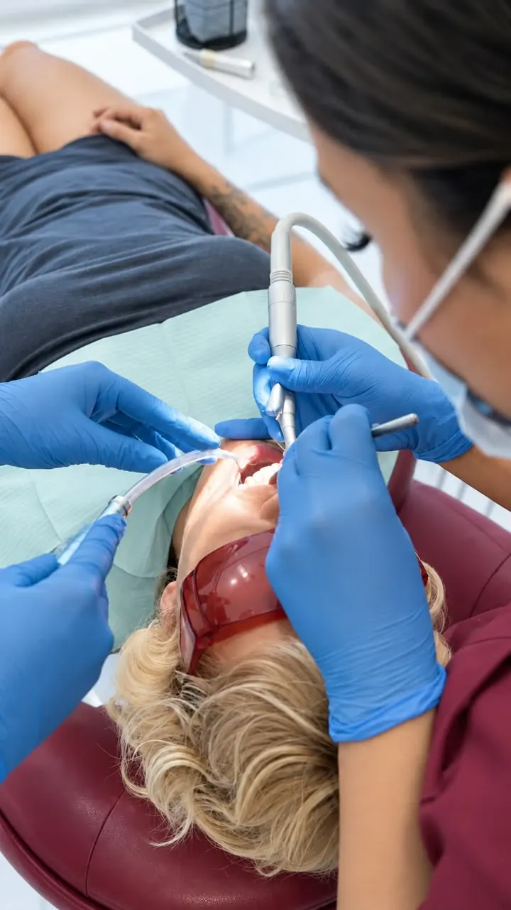 Odontóloga de Esthetic Dent colocando un implante dental a una paciente en Costa Rica