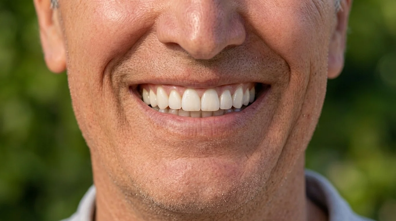 Close-up of a natural, confident smile with restored teeth