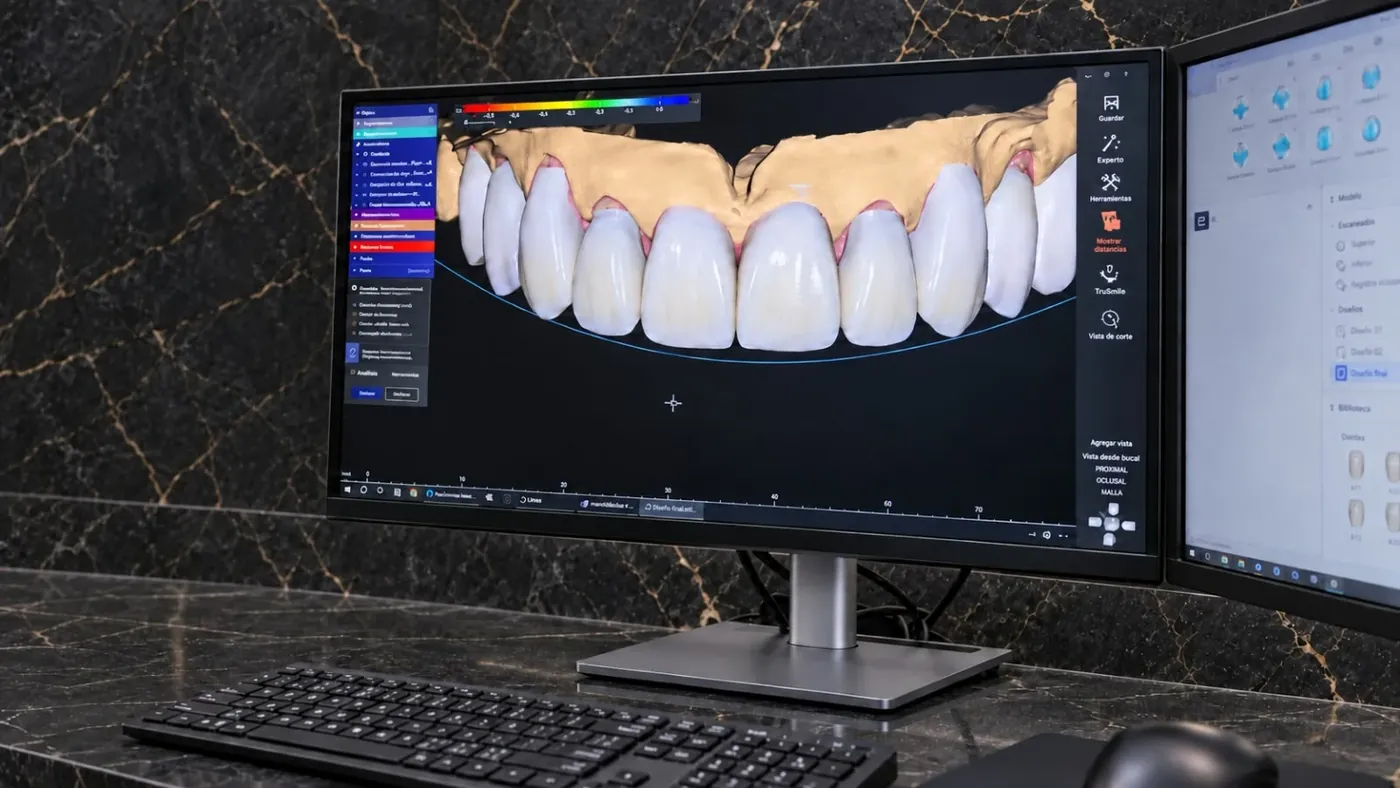 Digital design of a set of veneers on screen at Esthetic Dent