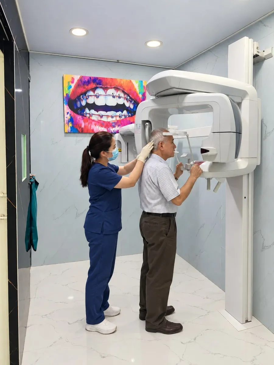 Patient receiving a 3D CBCT scan at Esthetic Dent in Costa Rica
