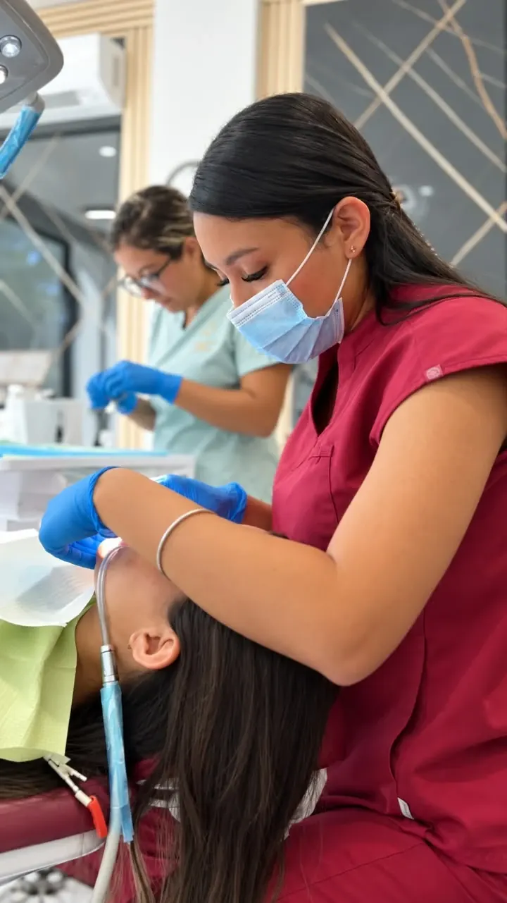 Odontóloga trabajando en la planificación del tratamiento de ortodoncia de una paciente