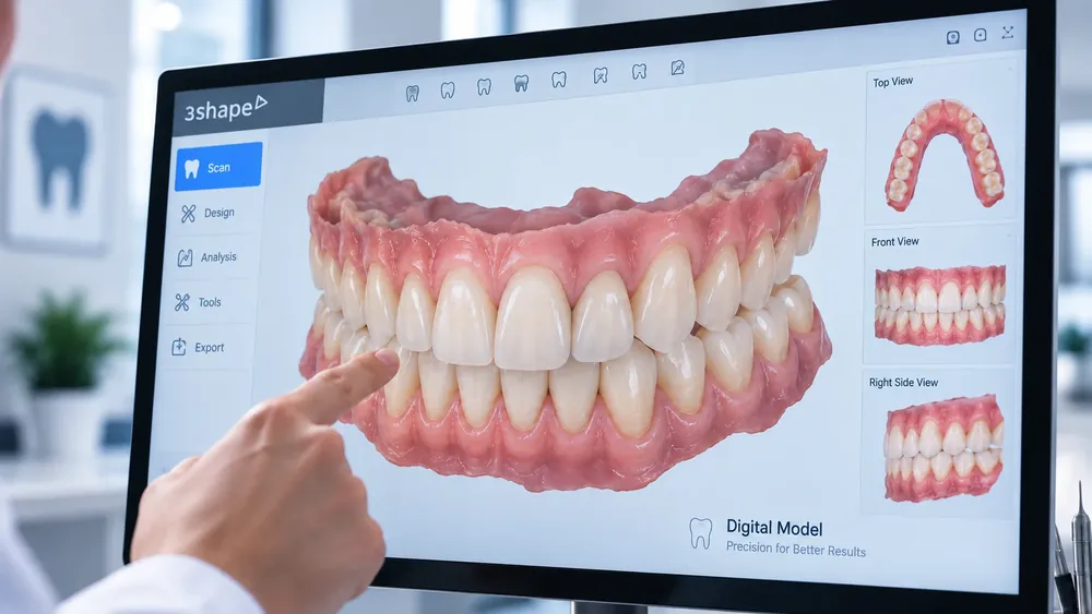 Digital smile design reviewed on screen at Esthetic Dent