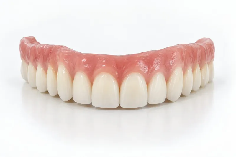 Finished hybrid acrylic restoration at Esthetic Dent