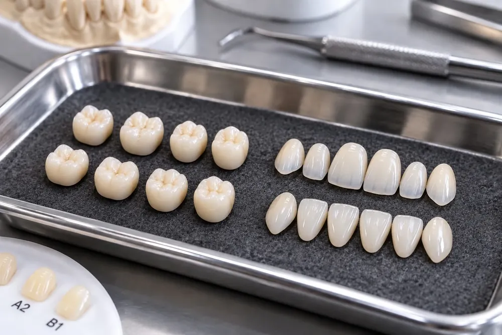 Crowns and veneers crafted in our in-house dental lab at Esthetic Dent
