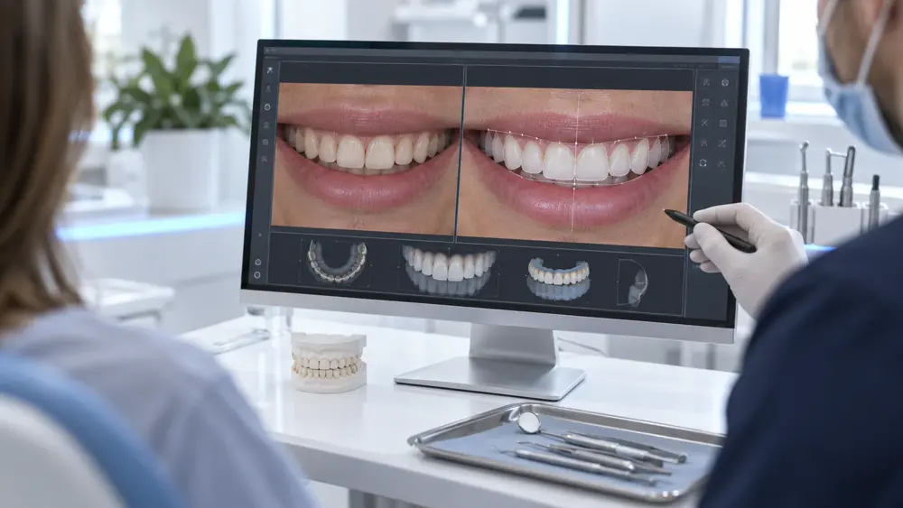 Dentist reviewing a digital smile design with a patient