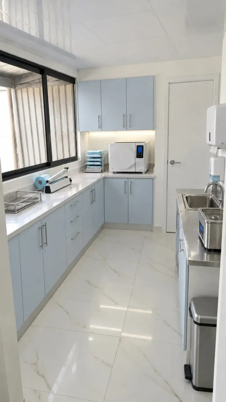 Sterilization area at Esthetic Dent with autoclave, ultrasonic cleaner and pouch sealer, Costa Rica