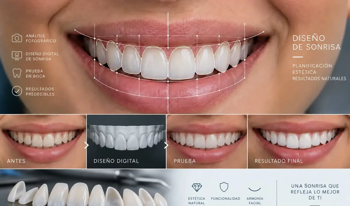 Proceso de Diseño Digital de Sonrisa: análisis fotográfico, diseño digital, prueba en boca y resultado final